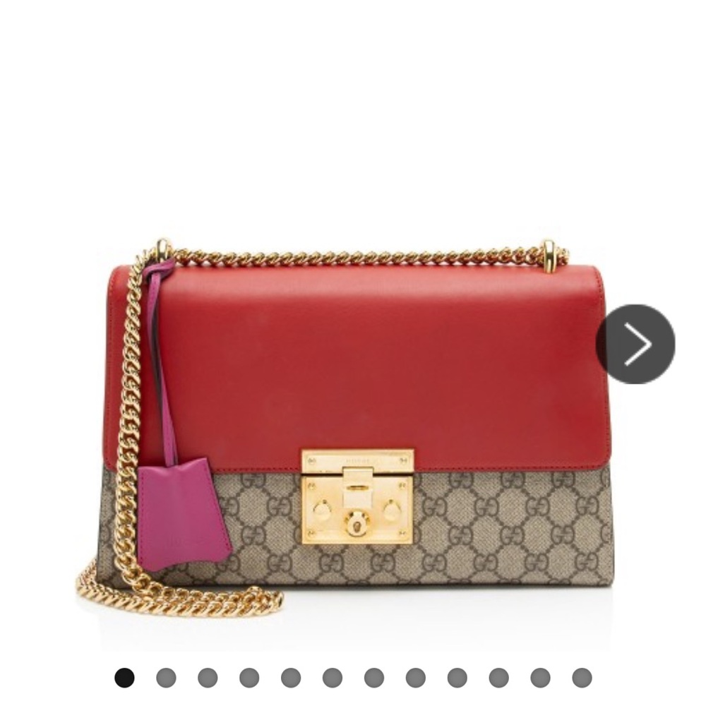Gucci Red and Beige Shoulder Bag with Gold Accents